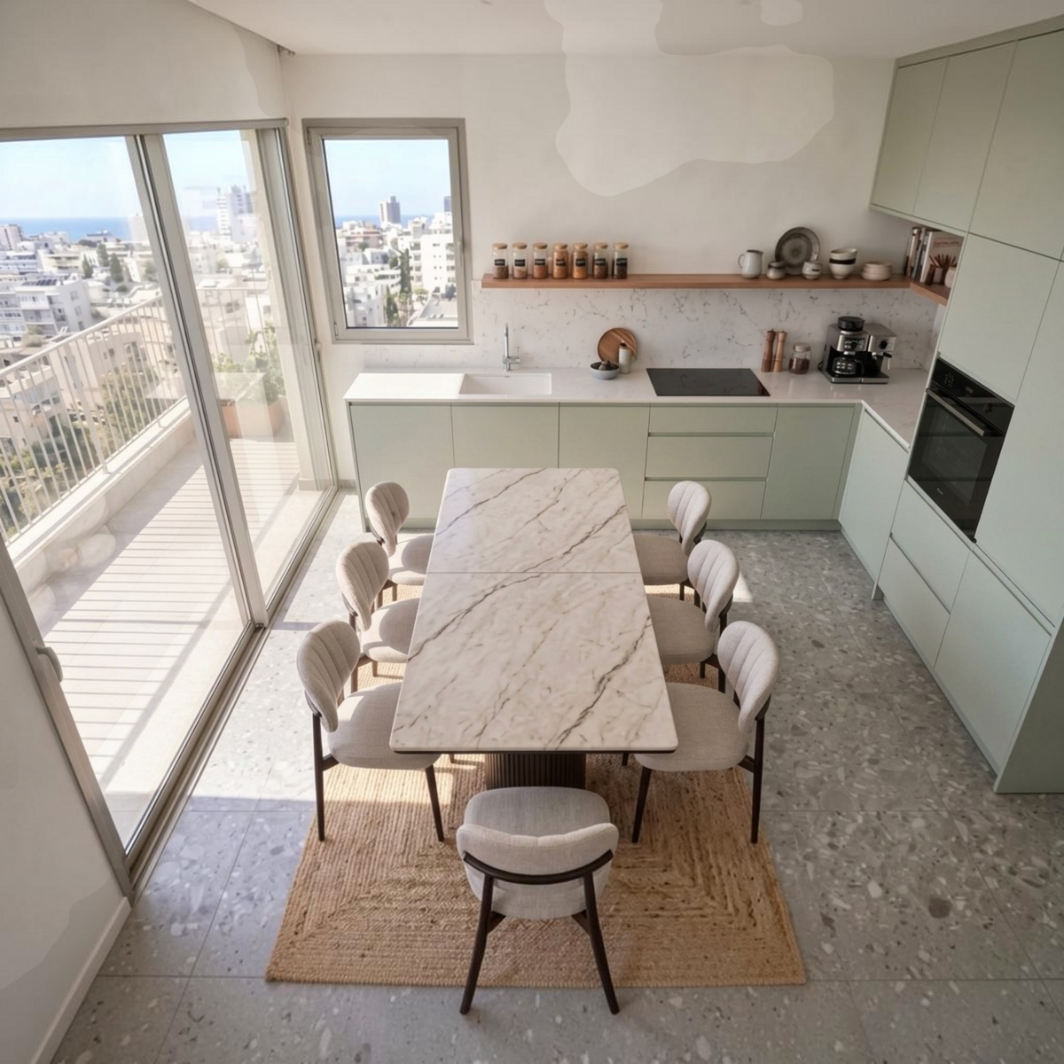 שולחן מטבח נפתח דמוי שיש דגם ויולה
